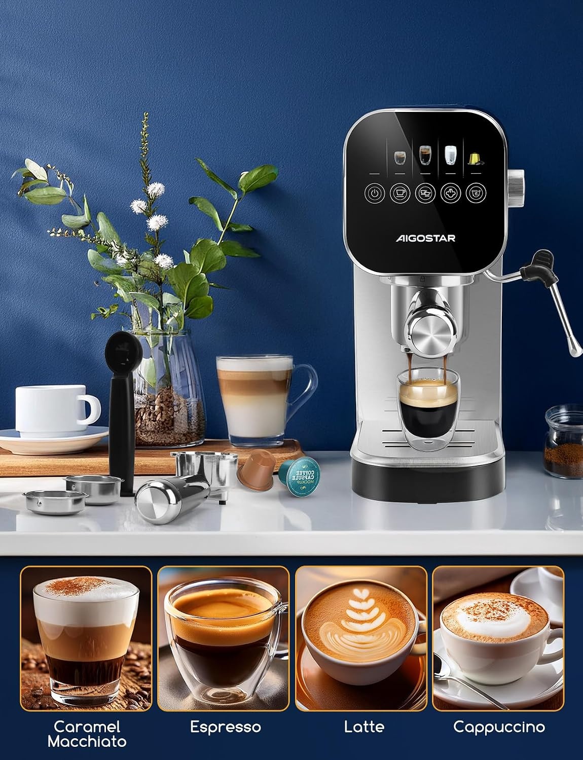 Espressomachine Aigostar 20 Bar - Digitaal Touchscreen - 30% Korting