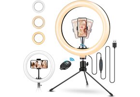 LED Ringlamp 26 cm met Statief & Afstandbediening | 3 Kleuren | 37% Korting