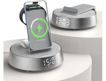 6-in-1 Draadloze Oplader & Nachtlampje met Bluetooth Speaker - Grijs