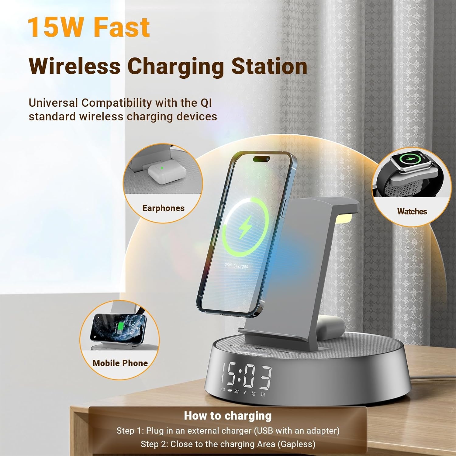 6-in-1 Oplaadstation met Wekkerradio & Bluetooth Speaker | 57% Korting