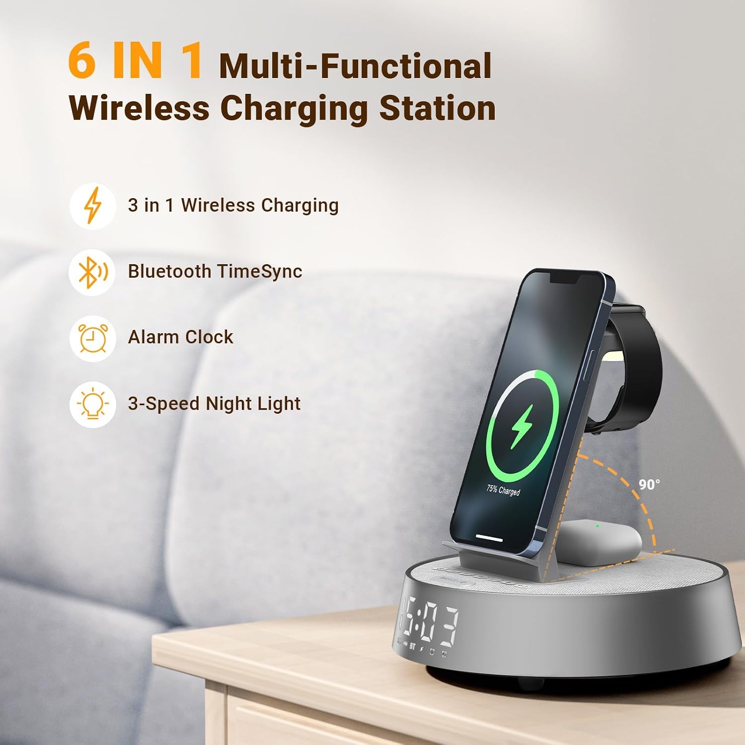 6-in-1 Oplaadstation met Wekkerradio & Bluetooth Speaker | 57% Korting