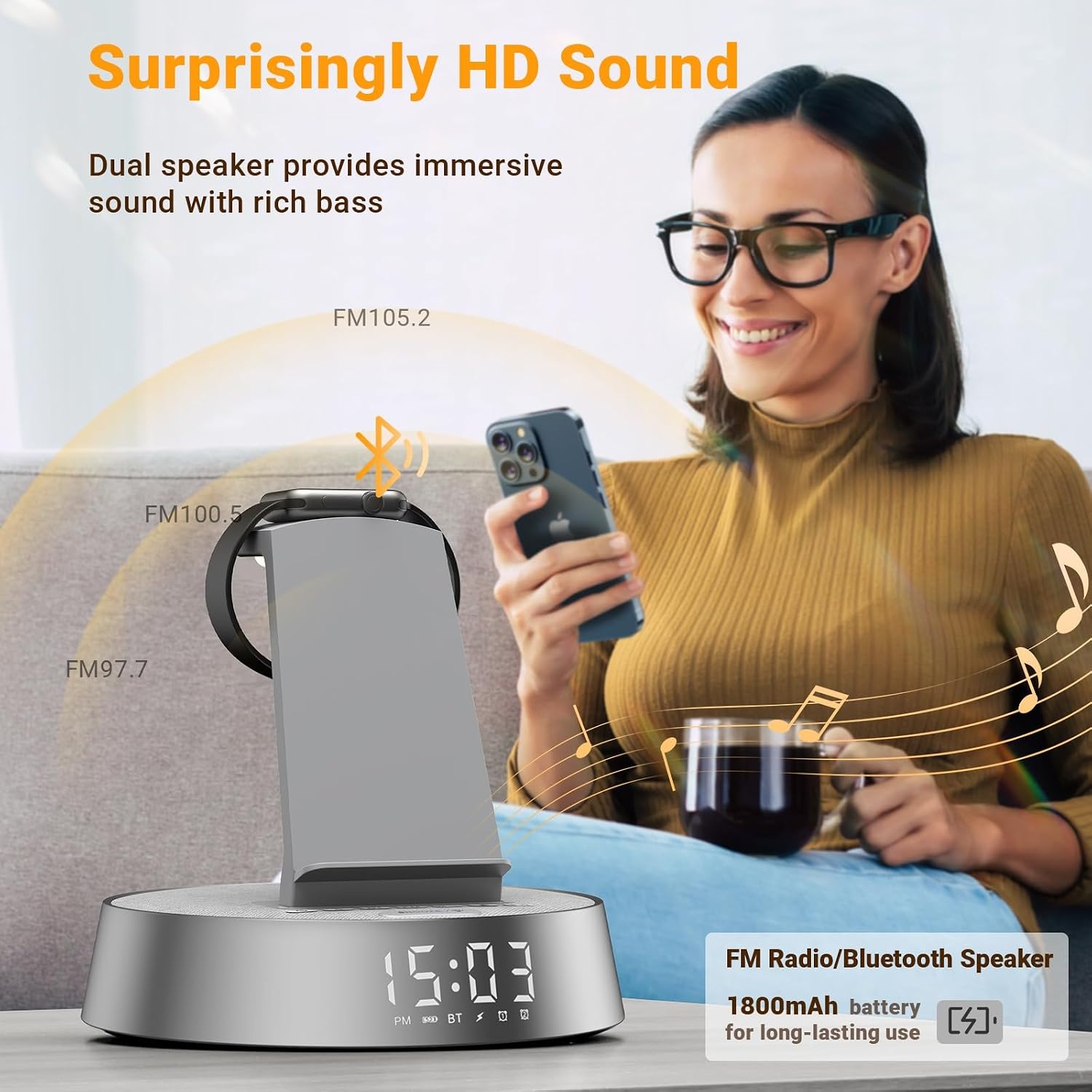 6-in-1 Oplaadstation met Wekkerradio & Bluetooth Speaker | 57% Korting