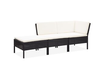 VidaXL 3-delige Loungeset Poly Rattan Zwart - 49% Korting