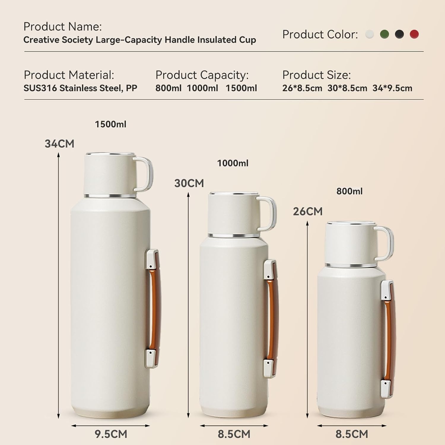 Roestvrijstalen Thermosfles Zwart 1000ml - 32% Korting!