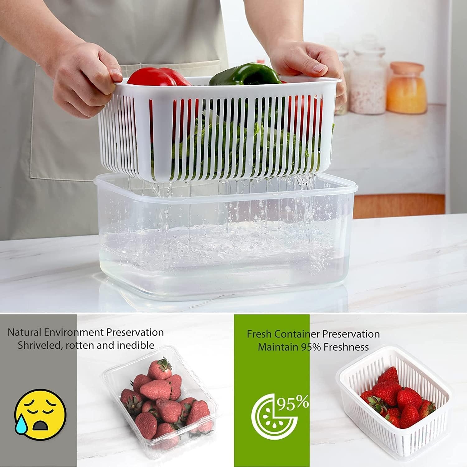 Luxear Vershoudbakjes Set 5-delig - Wit - Inclusief Lekbak en Deksel - 0.7L tot 5.8L