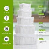 Luxear Vershoudbakjes Set 5-delig - Wit - Inclusief Lekbak en Deksel - 0.7L tot 5.8L