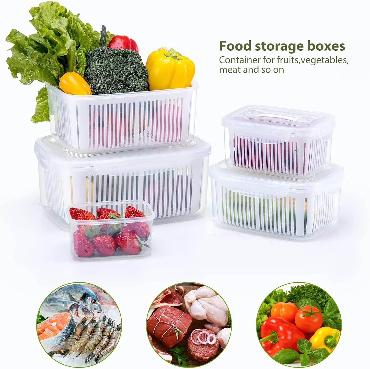 Luxear Vershoudbakjes Set 5-delig - Wit - Inclusief Lekbak en Deksel - 0.7L tot 5.8L