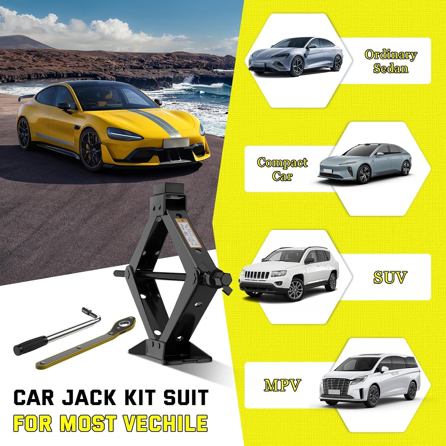IMAYCC Autokrik 3T, 3000 kg, universele schaarkrik voor auto, draagbare krik met wielmoersleutel, auto-noodset voor auto, SUV, MPV, ideaal voor onderhoud en reparatie