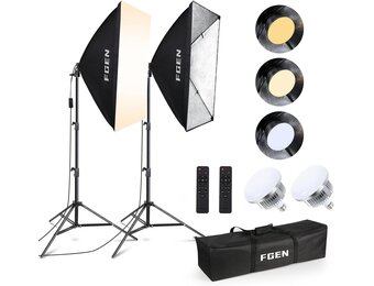 FGen Softbox Set voor fotostudio's, 2 x 50 x 70 cm, softbox, led-verlichtingsset met 85 W, 2700-6400 K, 2 m - Maat 2 x 50 x 70 cm Softbox 85 W