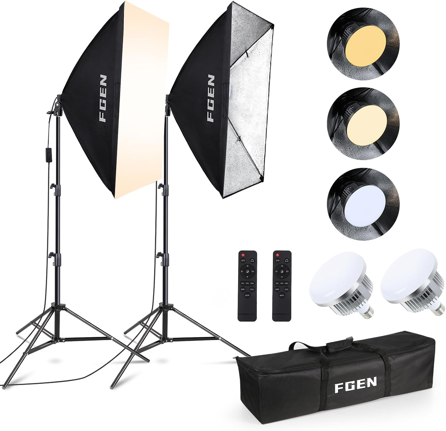 FGen Softbox Set voor fotostudio's, 2 x 50 x 70 cm, softbox, led-verlichtingsset met 85 W, 2700-6400 K, 2 m - Maat 2 x 50 x 70 cm Softbox 85 W