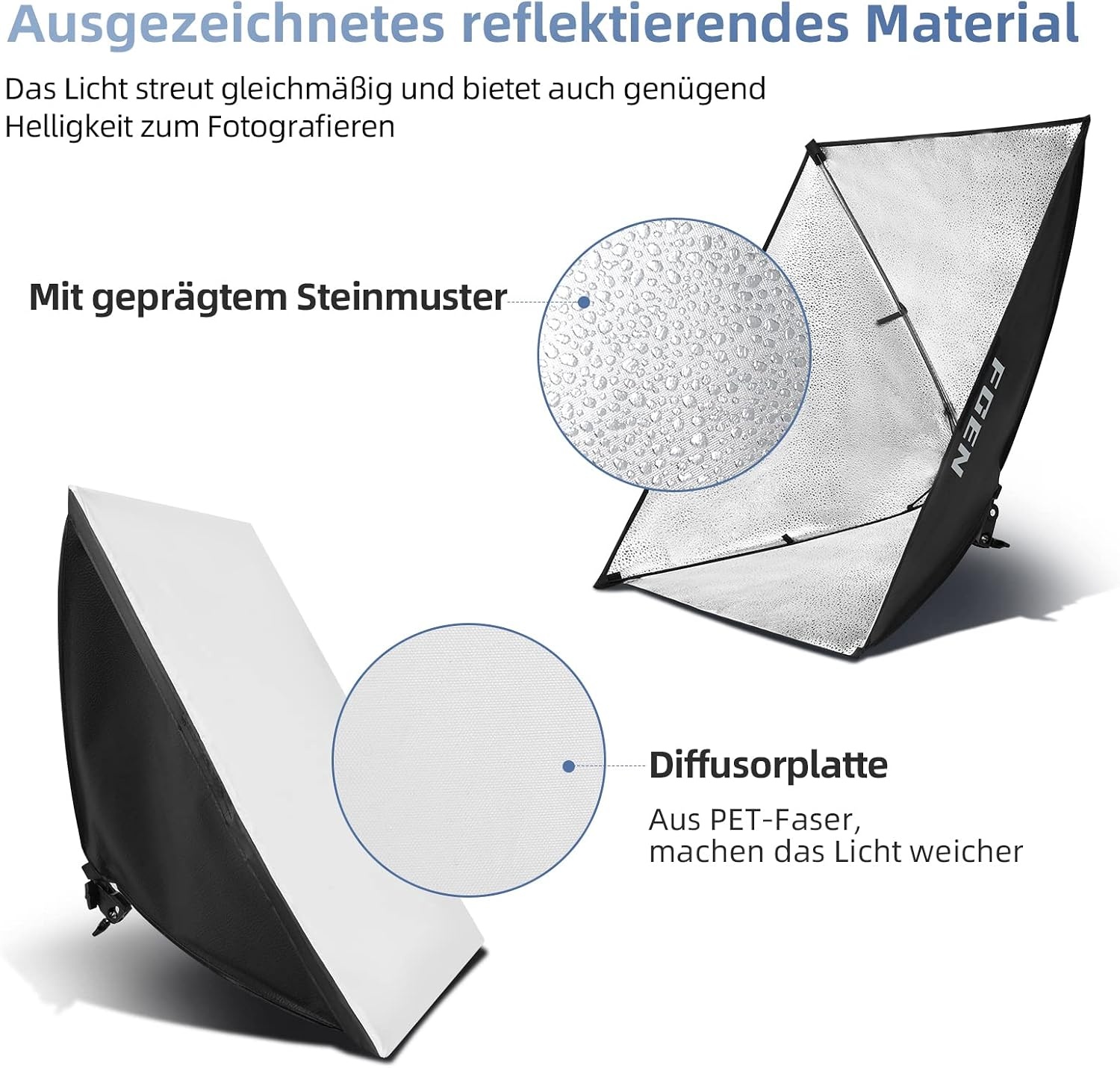 FGen Softbox Set voor fotostudio's, 2 x 50 x 70 cm, softbox, led-verlichtingsset met 85 W, 2700-6400 K, 2 m - Maat 2 x 50 x 70 cm Softbox 85 W