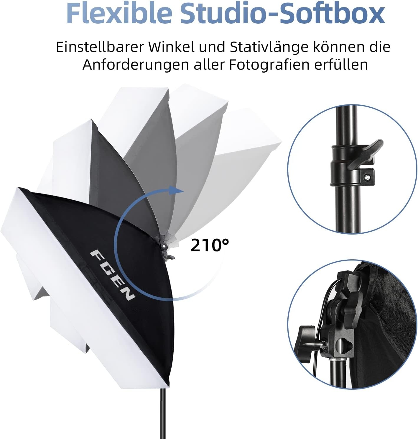 FGen Softbox Set voor fotostudio's, 2 x 50 x 70 cm, softbox, led-verlichtingsset met 85 W, 2700-6400 K, 2 m - Maat 2 x 50 x 70 cm Softbox 85 W