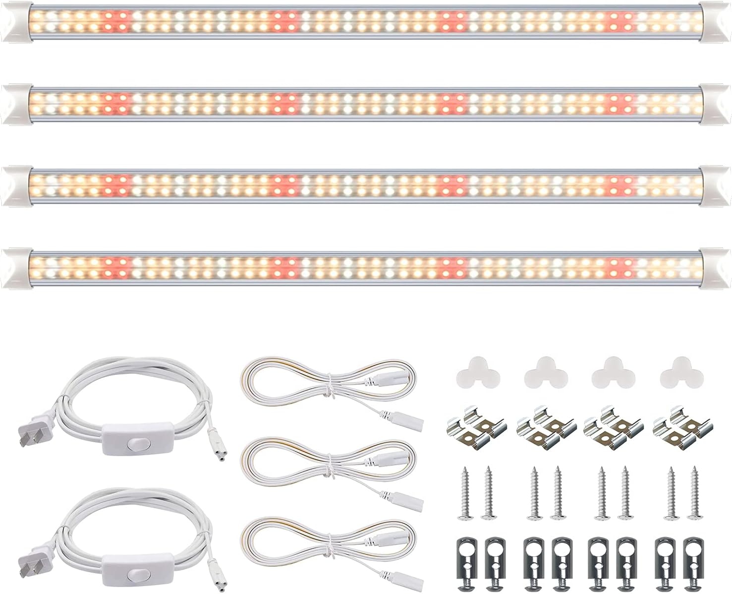 wolezek Led-tuinbouwlamp, 2 meter, 4 stuks, T8, compleet spectrum, lamp voor binnenplanten, 384 leds, groeilamp voor planten, design van daisy ketting (komt overeen met 300 W HPS)
