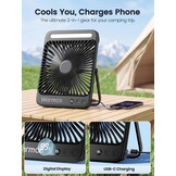 Warmco 20000mAh Camping Ventilator Oplaadbaar, Ultra-Dun 27cm Hoog met LED-Lamp, 48u Looptijd, Draagbare Tafelventilator voor Tent, Reizen, Buiten, Slaapkamer