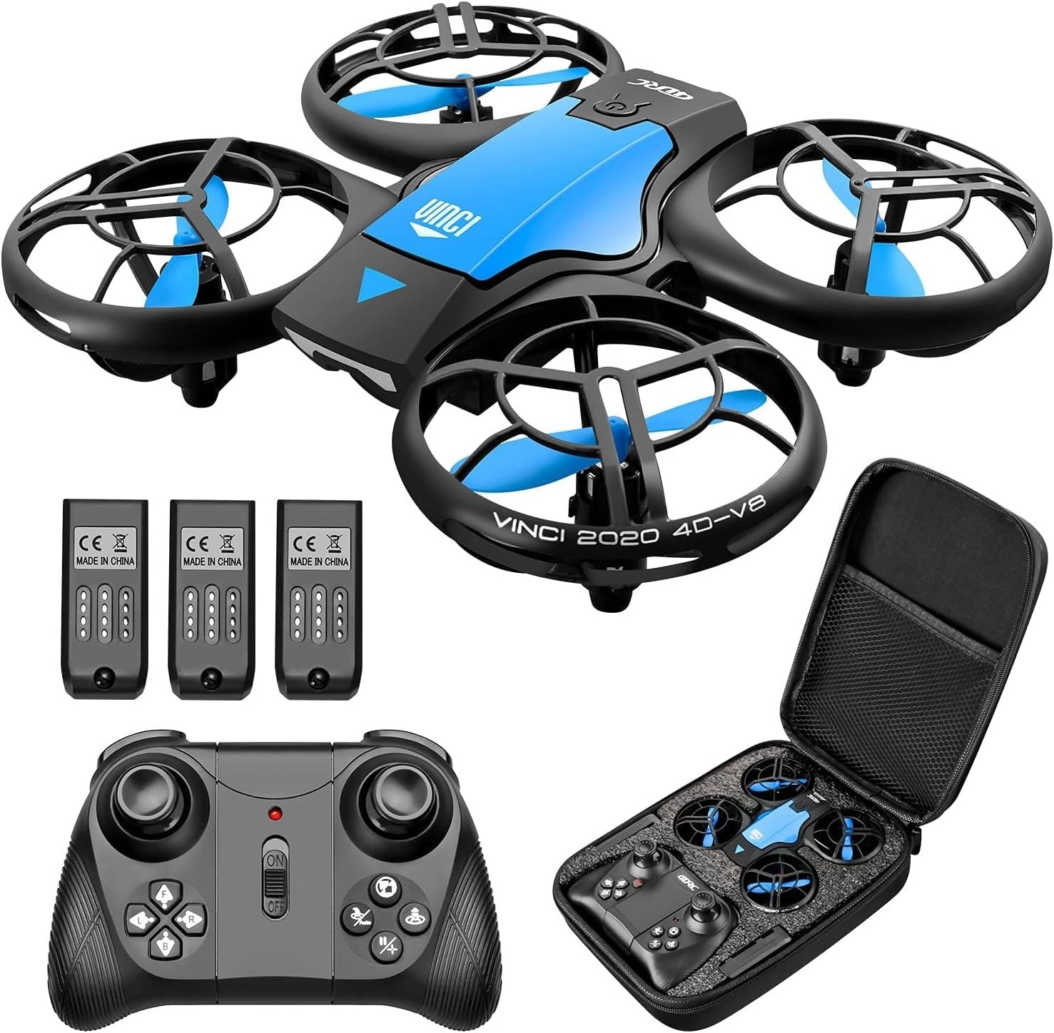 4DRC Mini Drone voor kinderen - Quadcopter met afstandsbediening en 3 accu's - Blauw