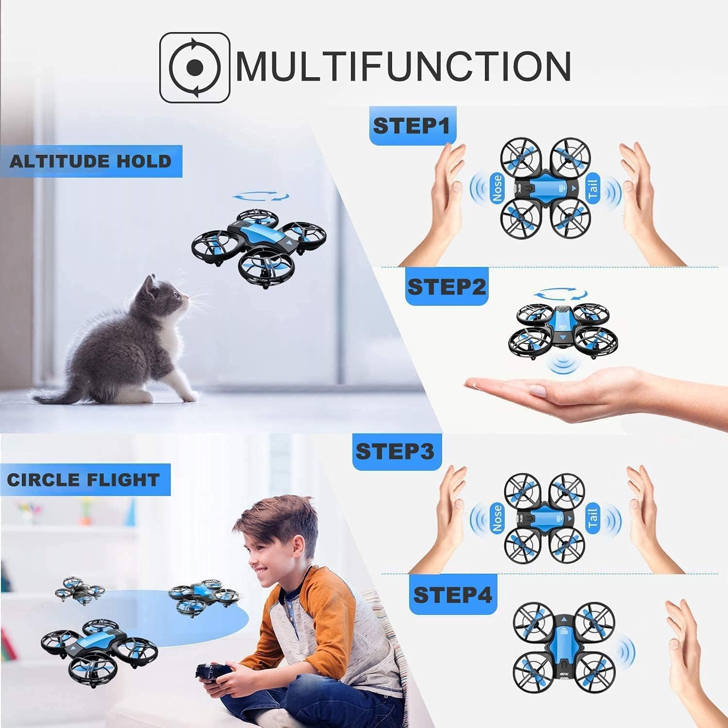 4DRC Mini Drone voor kinderen - Quadcopter met afstandsbediening en 3 accu's - Blauw