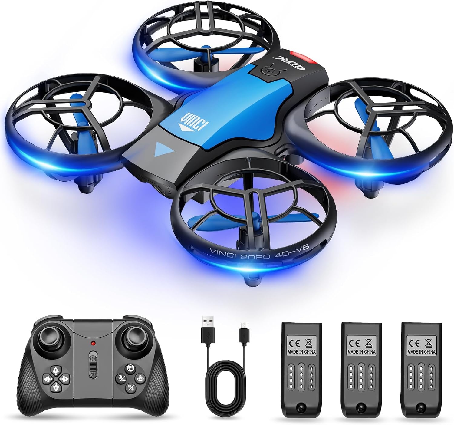 4DRC Mini Drone voor kinderen - Quadcopter met afstandsbediening en 3 accu's - Blauw
