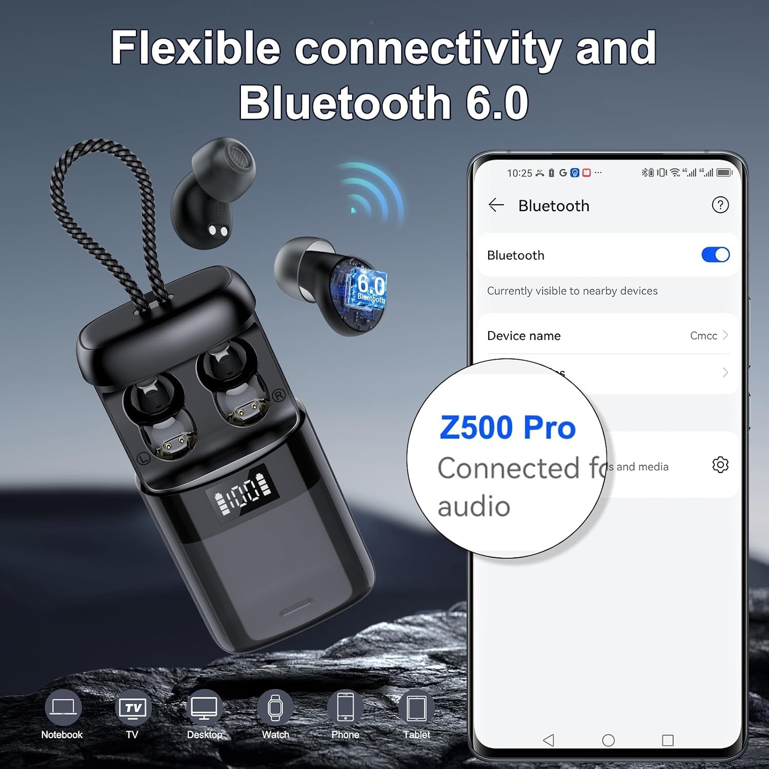 Slaapoordopjes met witte ruis & Bluetooth 6.0 - Zwart (58% Korting)