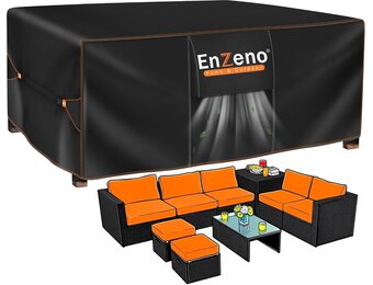 Enzeno Tuintafelhoes Waterdichte,280x220x90cm Tuinmeubelafdekking Outdoor Tafelhoes ,420D Oxford-Stof Tuinmeubelhoes ,Beschermhoes voor Tuinmeubelen Winddicht Afdekhoes voor Tafel en Stoelen - Maat 280x220x90cm