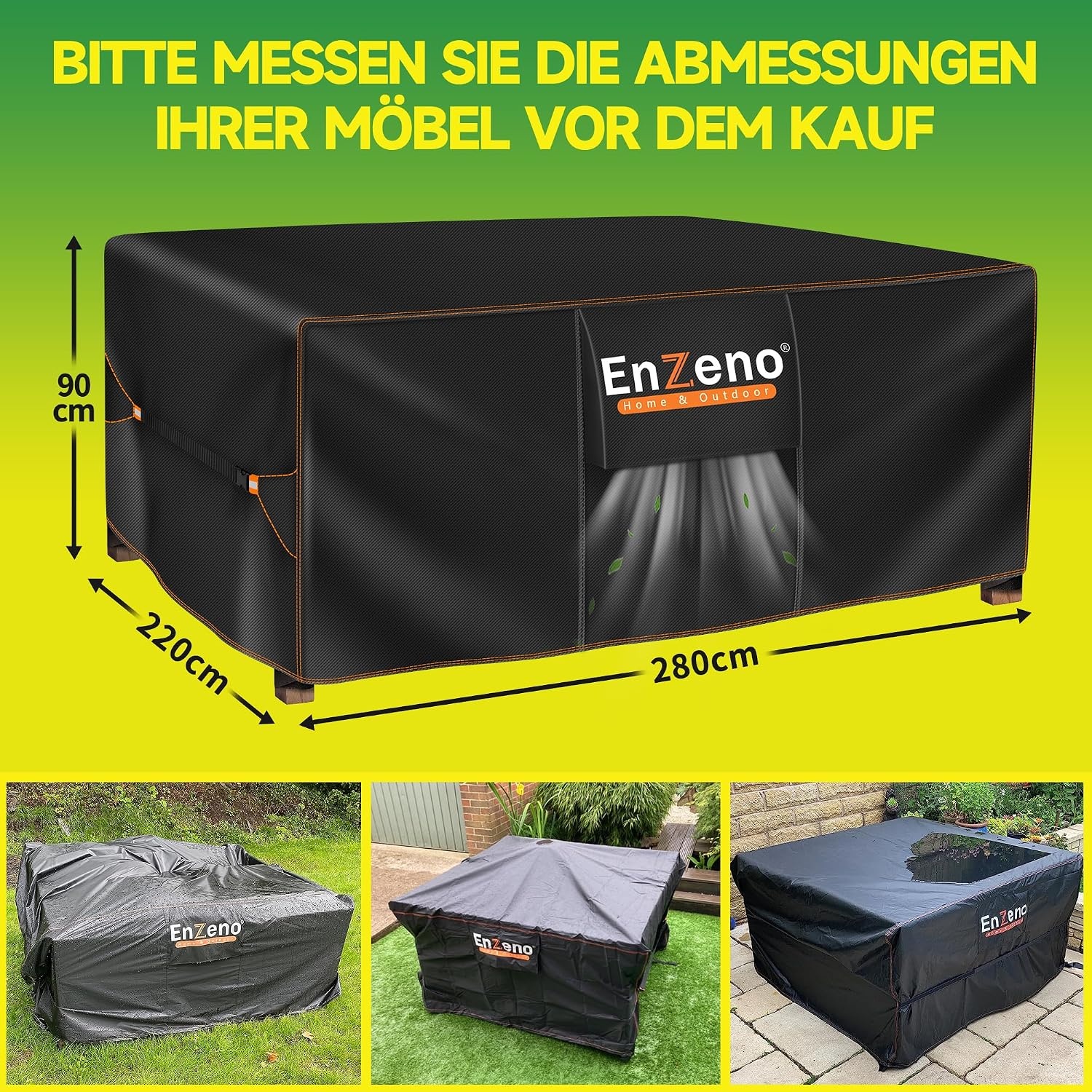 Enzeno Tuintafelhoes Waterdichte,280x220x90cm Tuinmeubelafdekking Outdoor Tafelhoes ,420D Oxford-Stof Tuinmeubelhoes ,Beschermhoes voor Tuinmeubelen Winddicht Afdekhoes voor Tafel en Stoelen - Maat 280x220x90cm
