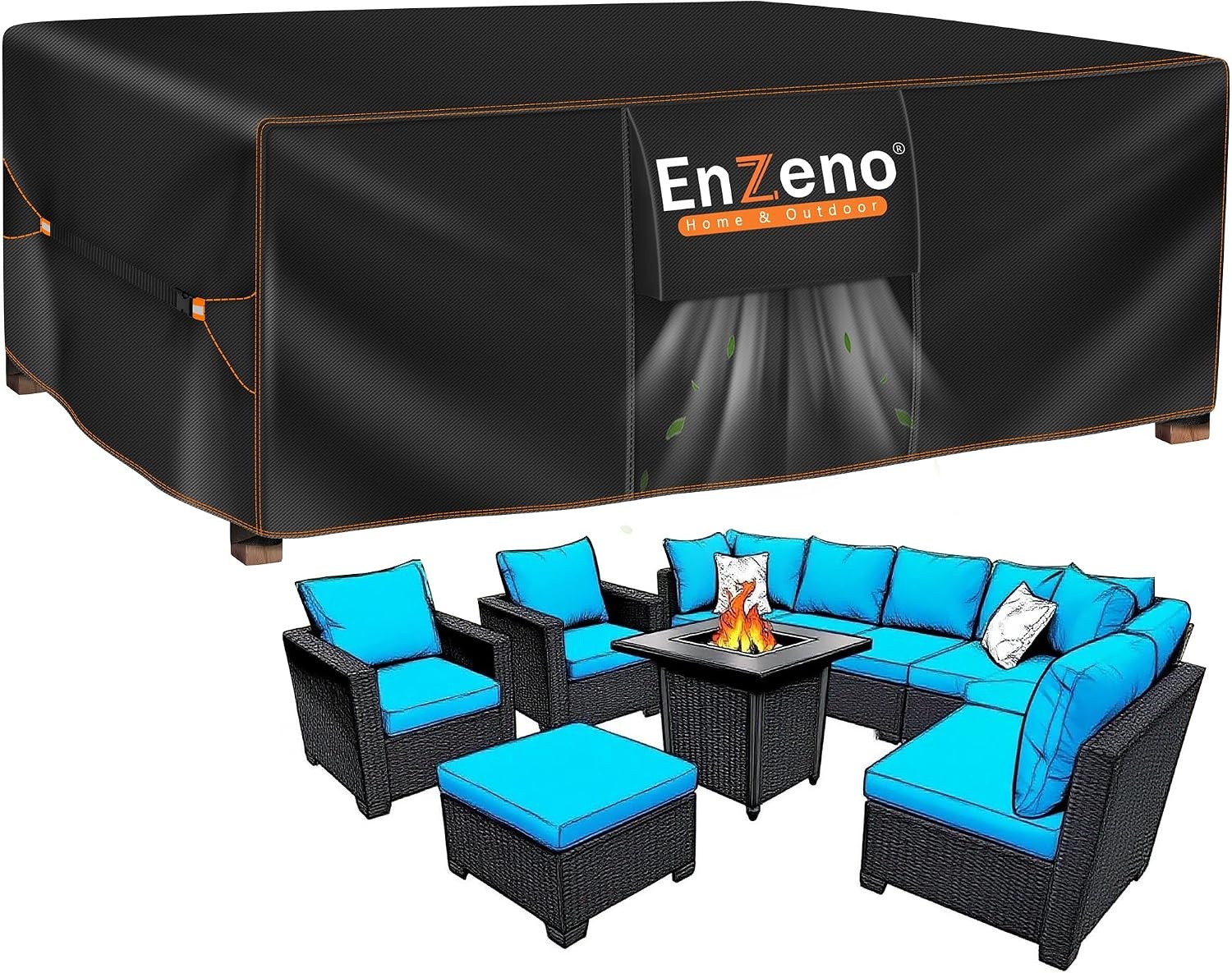 Enzeno Tuintafelhoes Waterdichte,280x220x90cm Tuinmeubelafdekking Outdoor Tafelhoes ,420D Oxford-Stof Tuinmeubelhoes ,Beschermhoes voor Tuinmeubelen Winddicht Afdekhoes voor Tafel en Stoelen - Maat 280x220x90cm
