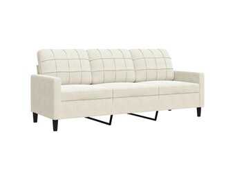 vidaXL Driezitsbank 180 cm fluweel crèmekleurig