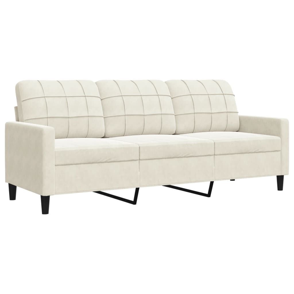 vidaXL Driezitsbank 180 cm fluweel crèmekleurig