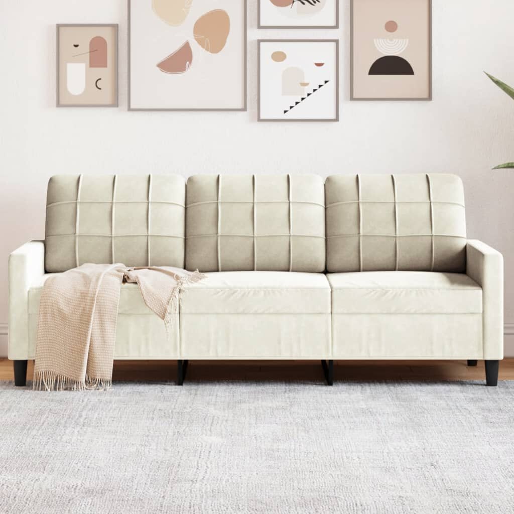 vidaXL Driezitsbank 180 cm fluweel crèmekleurig