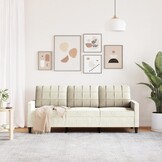vidaXL Driezitsbank 180 cm fluweel crèmekleurig