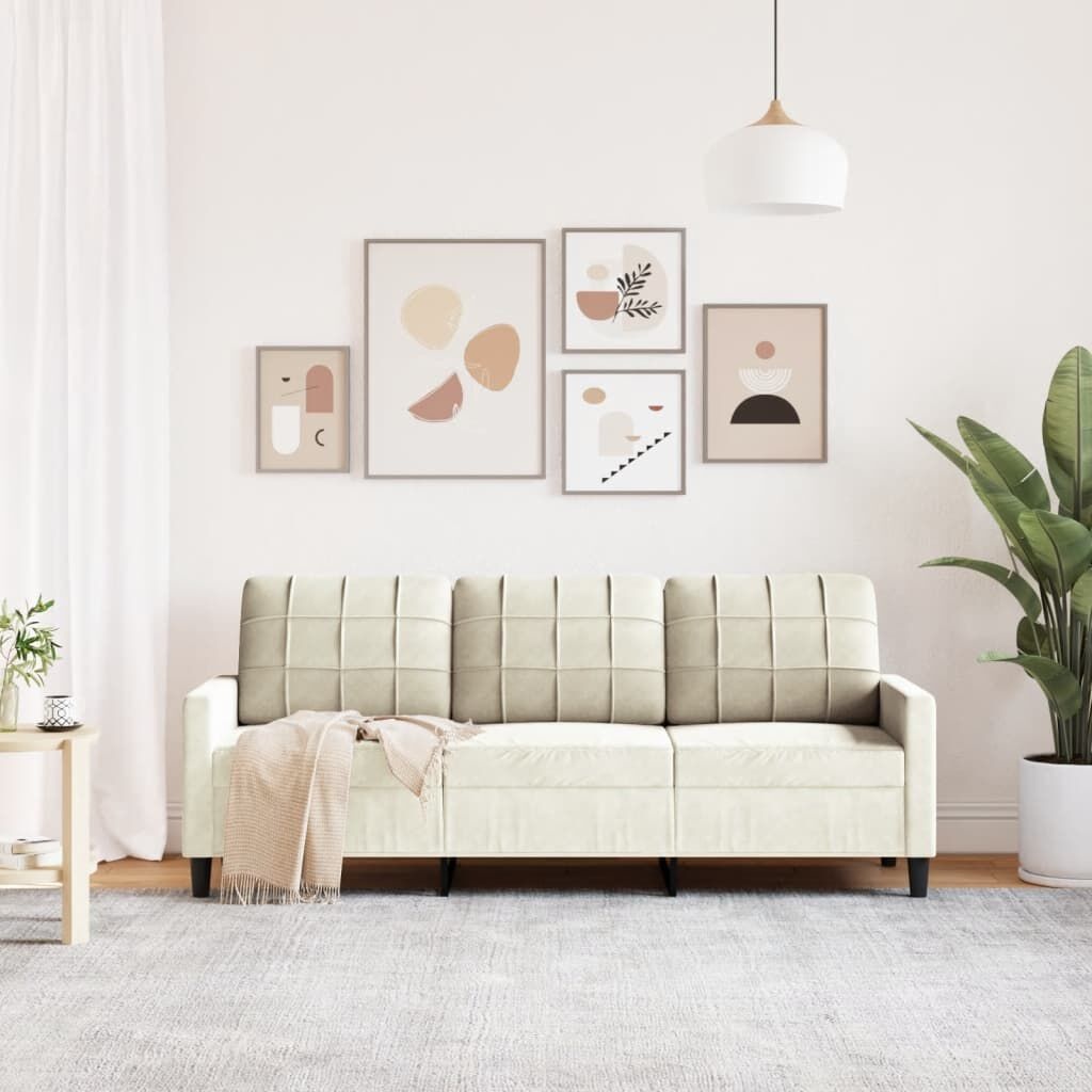 vidaXL Driezitsbank 180 cm fluweel crèmekleurig