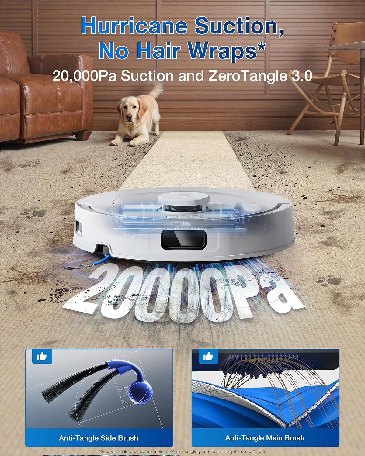 ECOVACS DEEBOT T30C OMNI Robotstofzuiger en Dweilrobot, 20.000 Pa, ZeroTangle 3.0, TruEdge 2.0, TrueMapping 2.0, Alles-in-één OMNI-station, Automatisch zelfreinigingssysteem, Wit