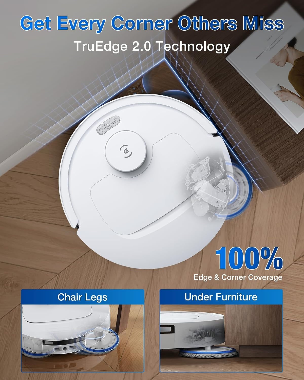 ECOVACS DEEBOT T30C OMNI Robotstofzuiger en Dweilrobot, 20.000 Pa, ZeroTangle 3.0, TruEdge 2.0, TrueMapping 2.0, Alles-in-één OMNI-station, Automatisch zelfreinigingssysteem, Wit