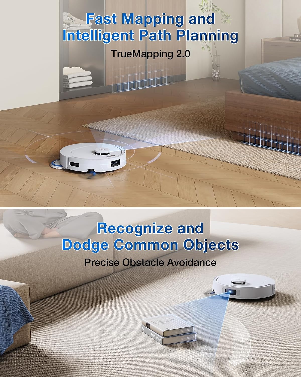 ECOVACS DEEBOT T30C OMNI Robotstofzuiger en Dweilrobot, 20.000 Pa, ZeroTangle 3.0, TruEdge 2.0, TrueMapping 2.0, Alles-in-één OMNI-station, Automatisch zelfreinigingssysteem, Wit