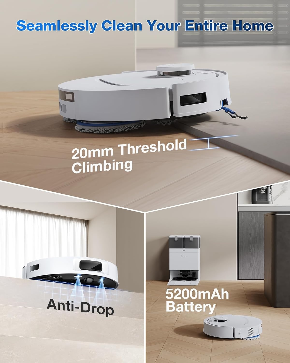 ECOVACS DEEBOT T30C OMNI Robotstofzuiger en Dweilrobot, 20.000 Pa, ZeroTangle 3.0, TruEdge 2.0, TrueMapping 2.0, Alles-in-één OMNI-station, Automatisch zelfreinigingssysteem, Wit