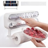 DBREAKS Wandrolhouder keuken 3 rollen, keukenrolhouder, magnetisch, vershoudfolie snijder, vershoudfoliedispenser, aluminiumfoliedispenser, folie papierrolhouder, met vershoudfolie - Maat Frischhaltefolie