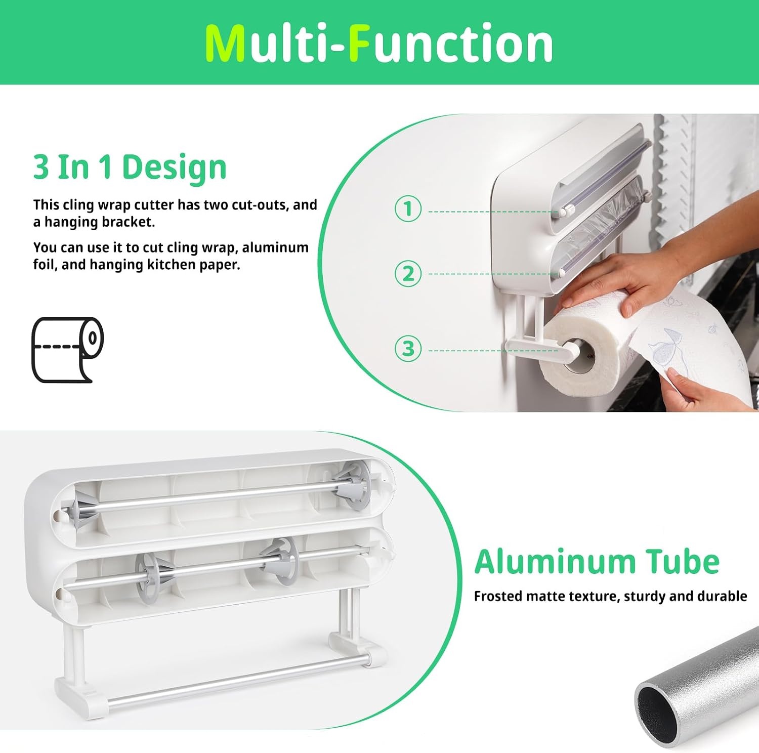 DBREAKS Wandrolhouder keuken 3 rollen, keukenrolhouder, magnetisch, vershoudfolie snijder, vershoudfoliedispenser, aluminiumfoliedispenser, folie papierrolhouder, met vershoudfolie - Maat Frischhaltefolie