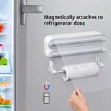 DBREAKS Wandrolhouder keuken 3 rollen, keukenrolhouder, magnetisch, vershoudfolie snijder, vershoudfoliedispenser, aluminiumfoliedispenser, folie papierrolhouder, met vershoudfolie - Maat Frischhaltefolie