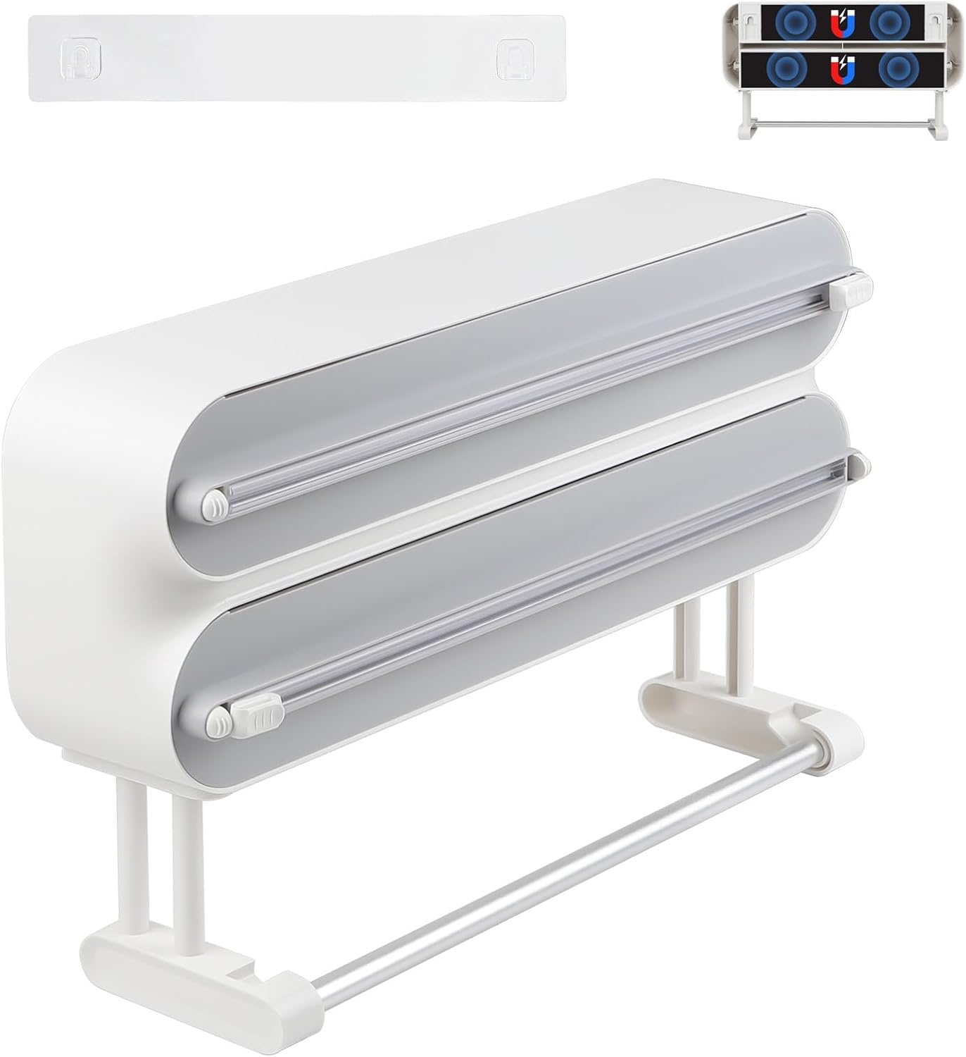 DBREAKS Wandrolhouder keuken 3 rollen, keukenrolhouder, magnetisch, vershoudfolie snijder, vershoudfoliedispenser, aluminiumfoliedispenser, folie papierrolhouder, met vershoudfolie - Maat Frischhaltefolie