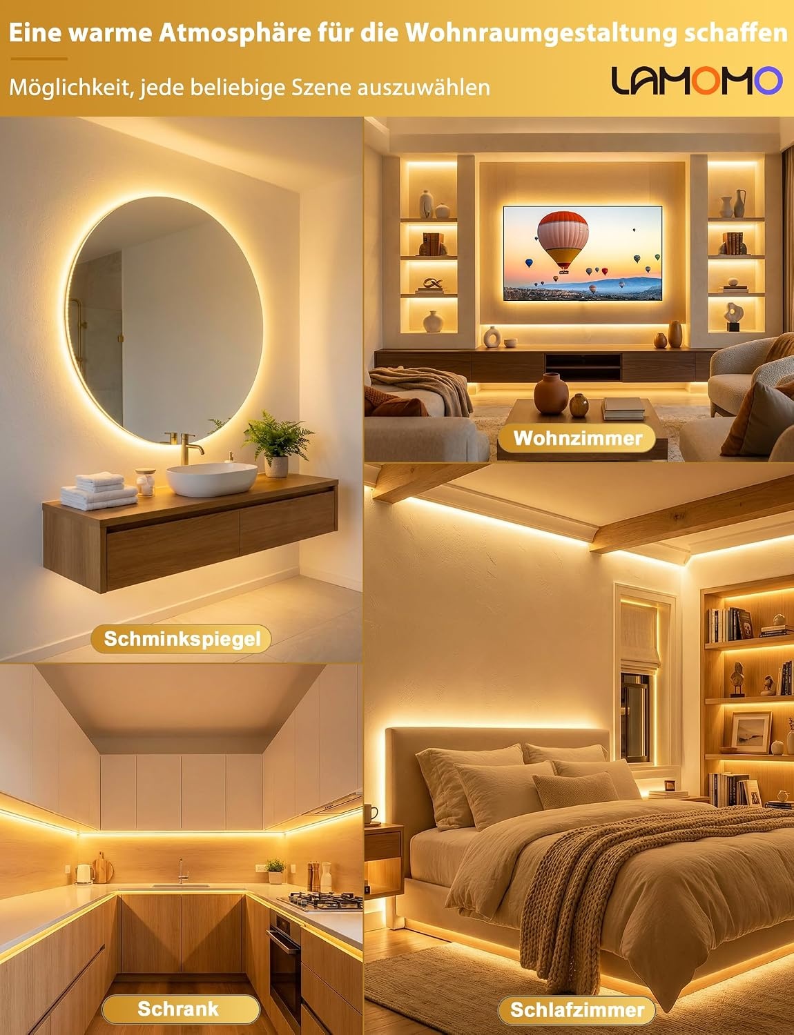 Lamomo COB Ledstrip, 10 m, warmwit, dimbaar, neon ledstrip, waterdicht, 3000 K, ledstrip met afstandsbediening, 10 mm breed, siliconen flexibele band voor slaapkamer, binnen, buiten, keukendecoratie