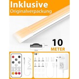 Lamomo COB Ledstrip, 10 m, warmwit, dimbaar, neon ledstrip, waterdicht, 3000 K, ledstrip met afstandsbediening, 10 mm breed, siliconen flexibele band voor slaapkamer, binnen, buiten, keukendecoratie