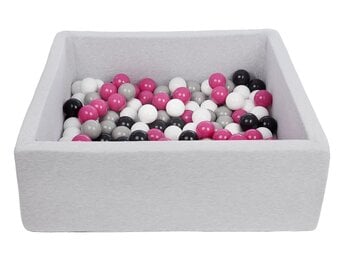 Vierkante ballenbak 90x90 cm met 150 ballen zwart, wit, paars & grijs