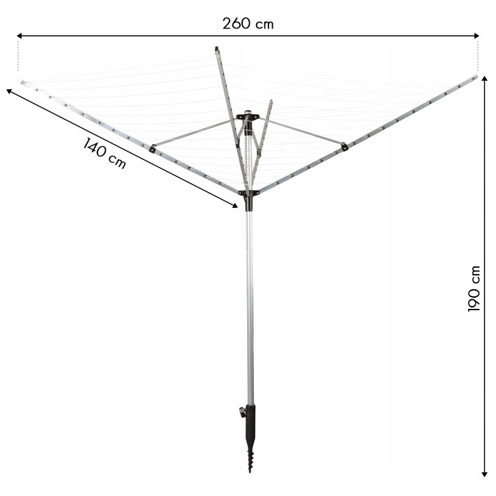 Wasdroger tuin - 260 cm breed - 60 m droogruimte - aluminium constructie