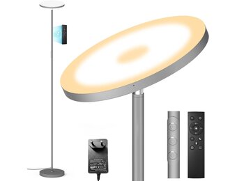 LED Vloerlamp Grijs, 3200LM 36W Super Heldere Dimbare Vloerlamp Woonkamer 2700K-6500K Traploos Dimmen, Afstandsbediening en Touch Control, Moderne Vloerlamp voor Woonkamer Slaapkamer Kantoor