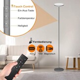 LED Vloerlamp Grijs, 3200LM 36W Super Heldere Dimbare Vloerlamp Woonkamer 2700K-6500K Traploos Dimmen, Afstandsbediening en Touch Control, Moderne Vloerlamp voor Woonkamer Slaapkamer Kantoor