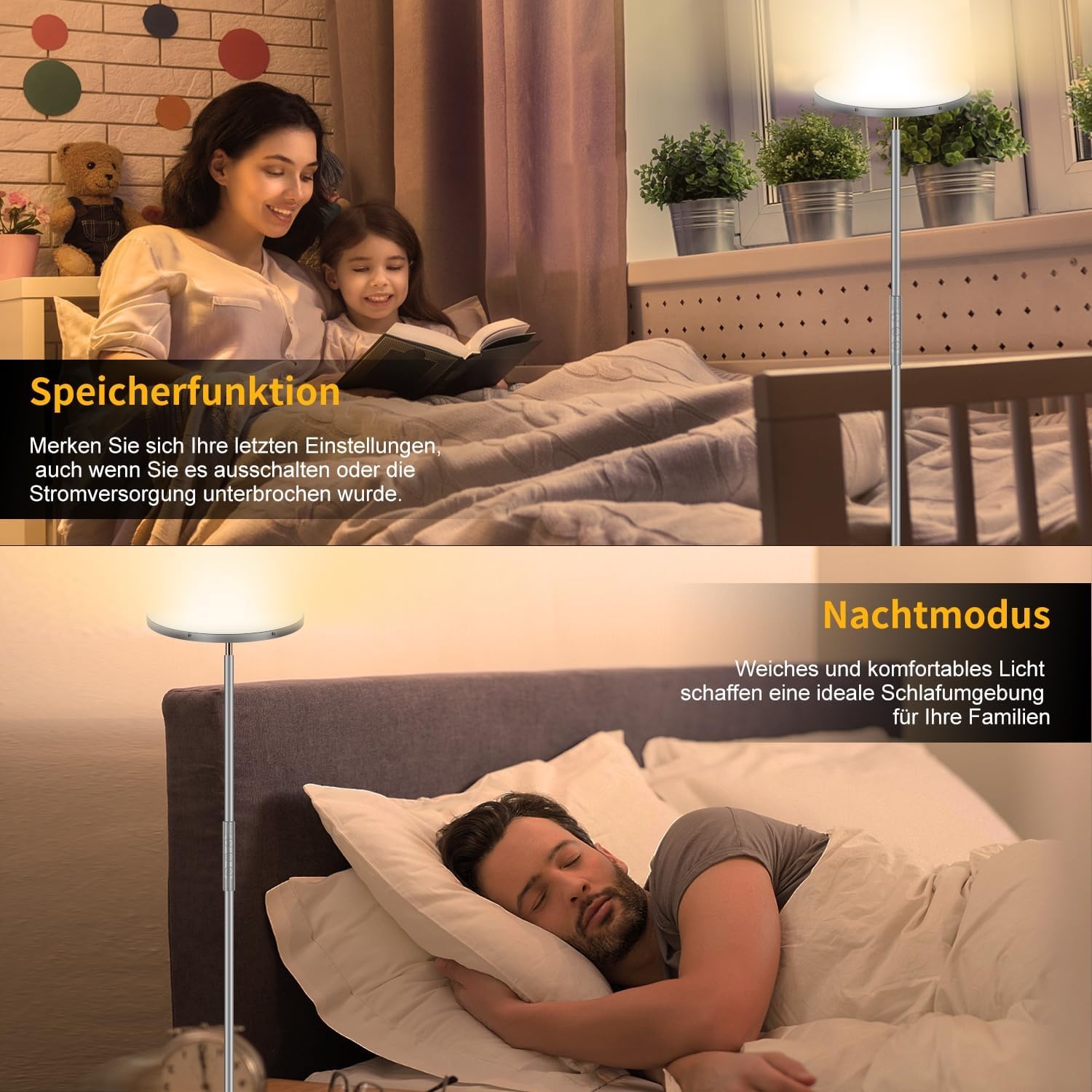 LED Vloerlamp Grijs, 3200LM 36W Super Heldere Dimbare Vloerlamp Woonkamer 2700K-6500K Traploos Dimmen, Afstandsbediening en Touch Control, Moderne Vloerlamp voor Woonkamer Slaapkamer Kantoor