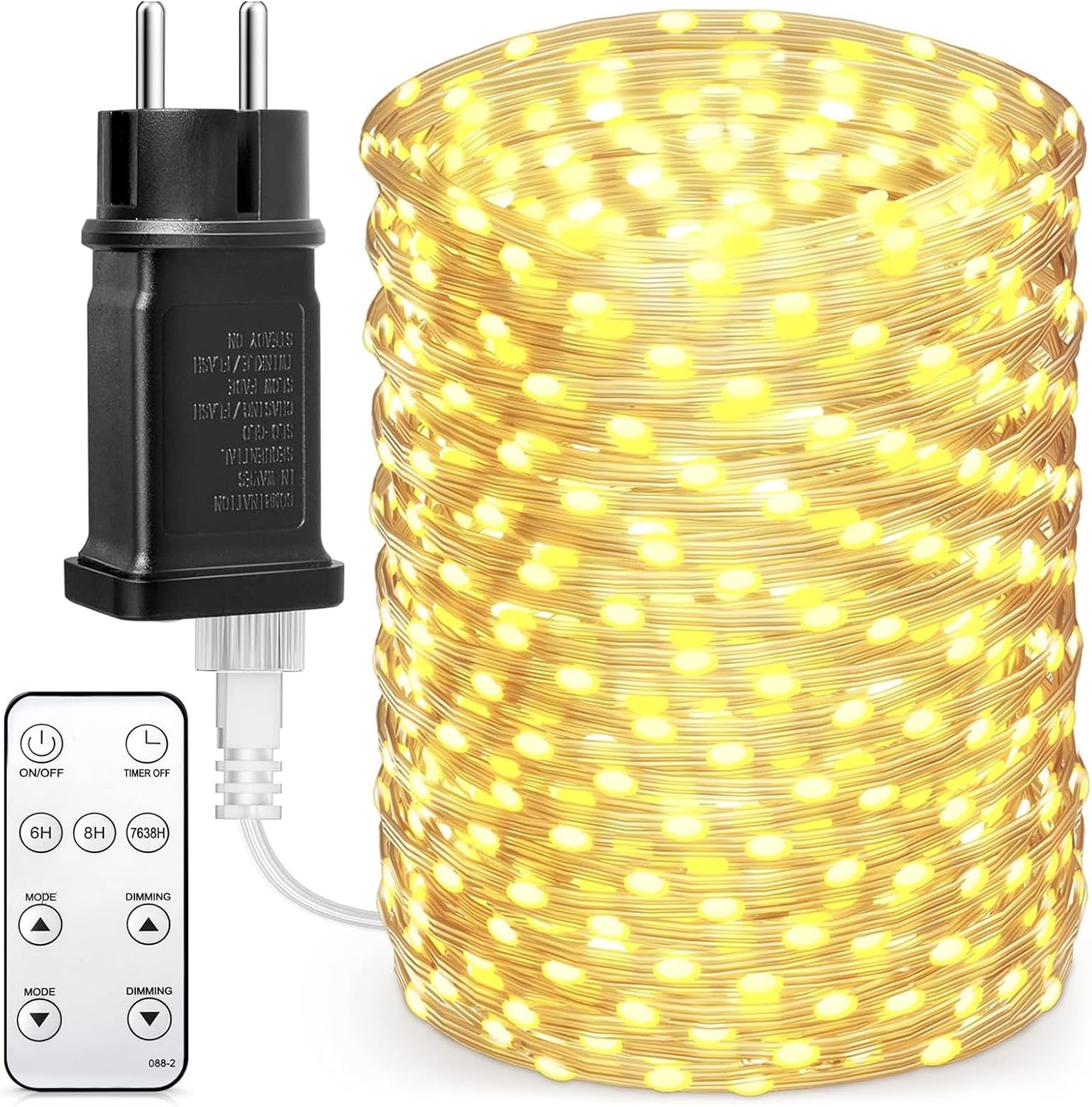 Lichtsnoer met 1000 leds, lichtketting voor buiten, 100 m, met 8 modi, IP44, waterdicht, voor terras, tuin, achtertuin, decoratie, warm wit