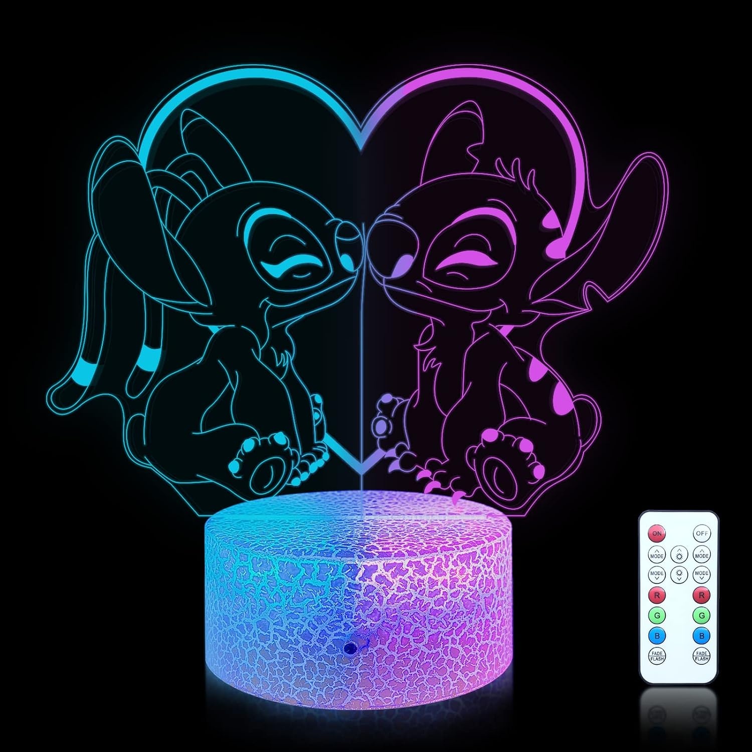 Stitch 3D LED Nachtlamp Kinderkamer | 16 Kleuren | Kleurwissel | Incl. Afstandsbediening