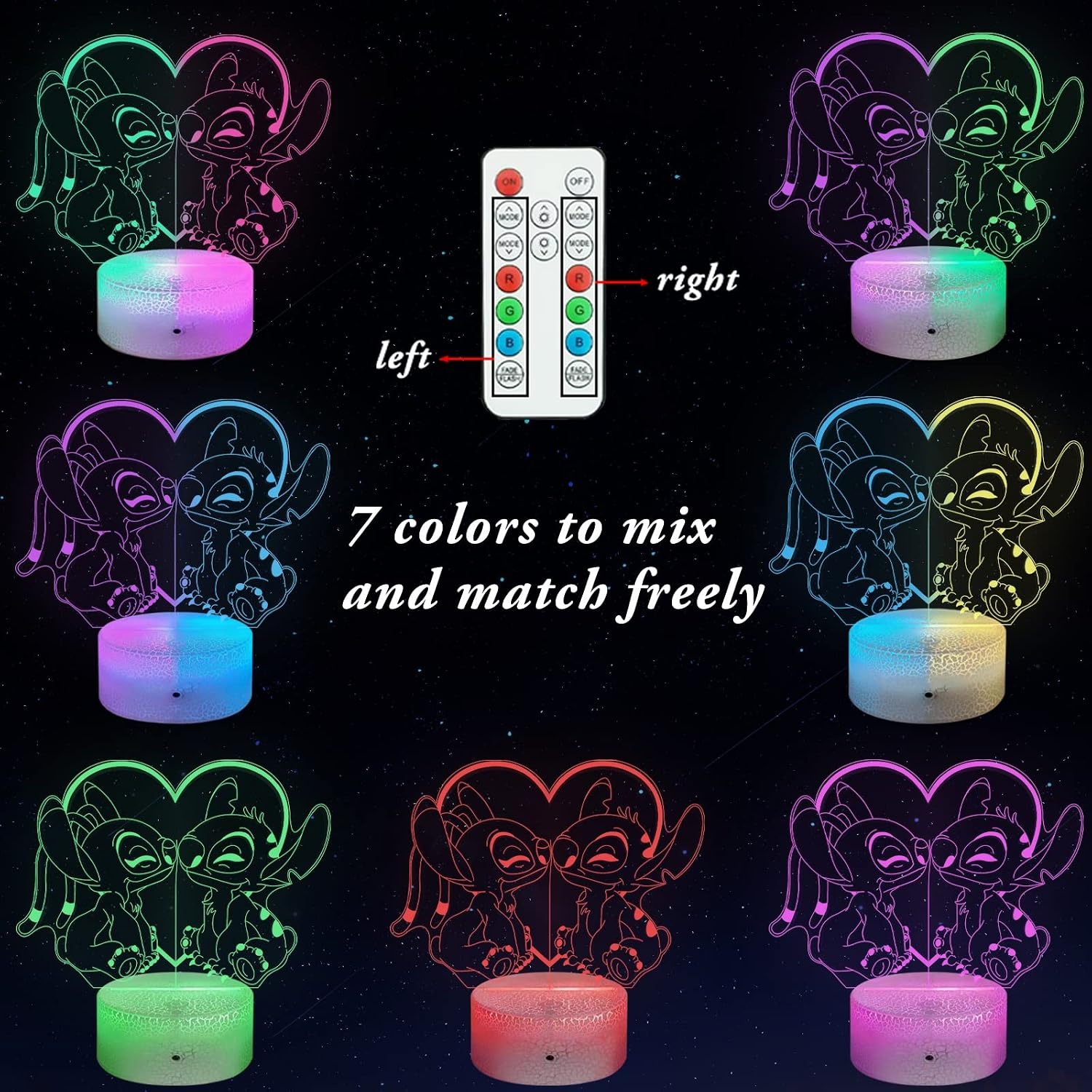Stitch 3D LED Nachtlamp Kinderkamer | 16 Kleuren | Kleurwissel | Incl. Afstandsbediening