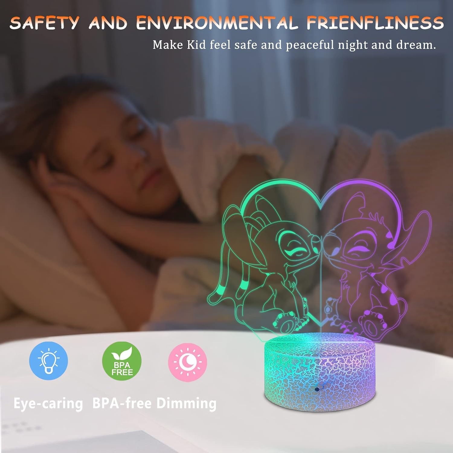Stitch 3D LED Nachtlamp Kinderkamer | 16 Kleuren | Kleurwissel | Incl. Afstandsbediening