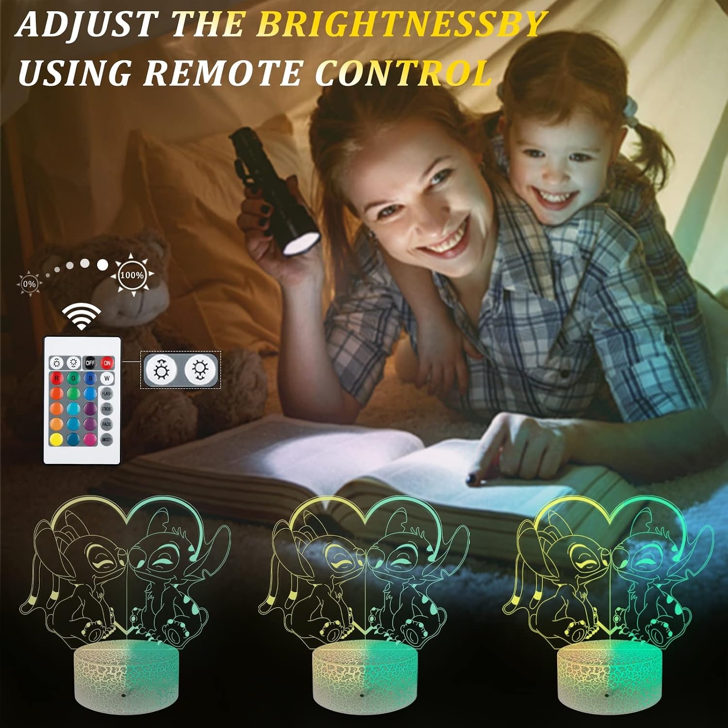 Stitch 3D LED Nachtlamp Kinderkamer | 16 Kleuren | Kleurwissel | Incl. Afstandsbediening